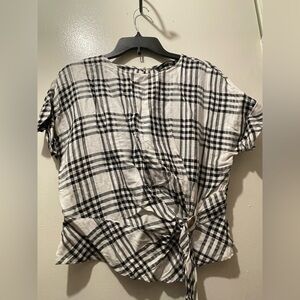 Zara Black and White Plaid Blouse